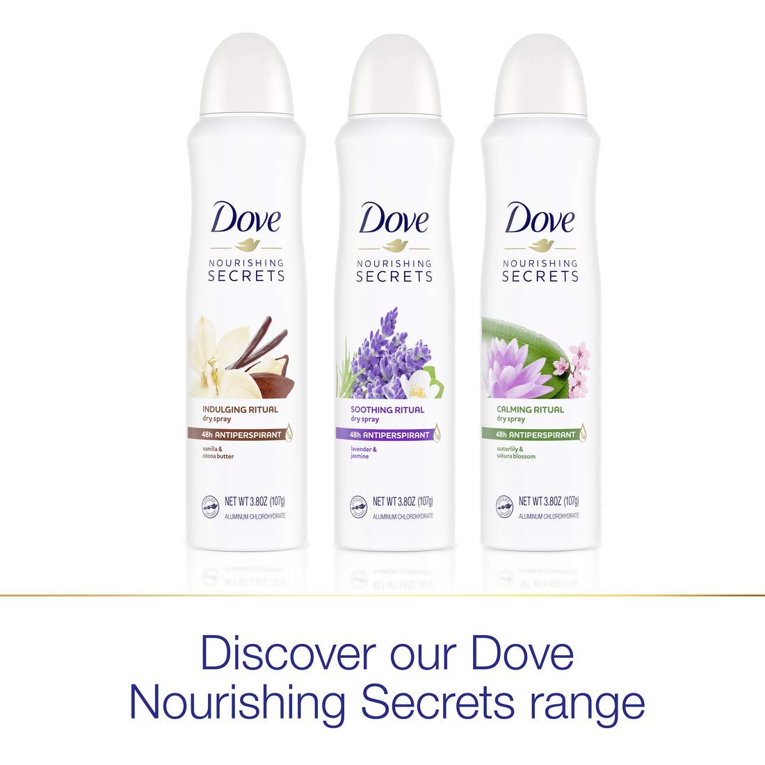 Dove Nourishing Secrets Dry Spray Antiperspirant Deodorant Waterlily & Sakura Blossom 3 Count for Women 48 Hour Sweat & Odor Protection 3.8 oz - Image 6